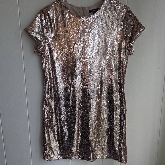 Forever 21 Rose Gold sequin party shift/Tshirt mini dress - Picture 3 of 10
